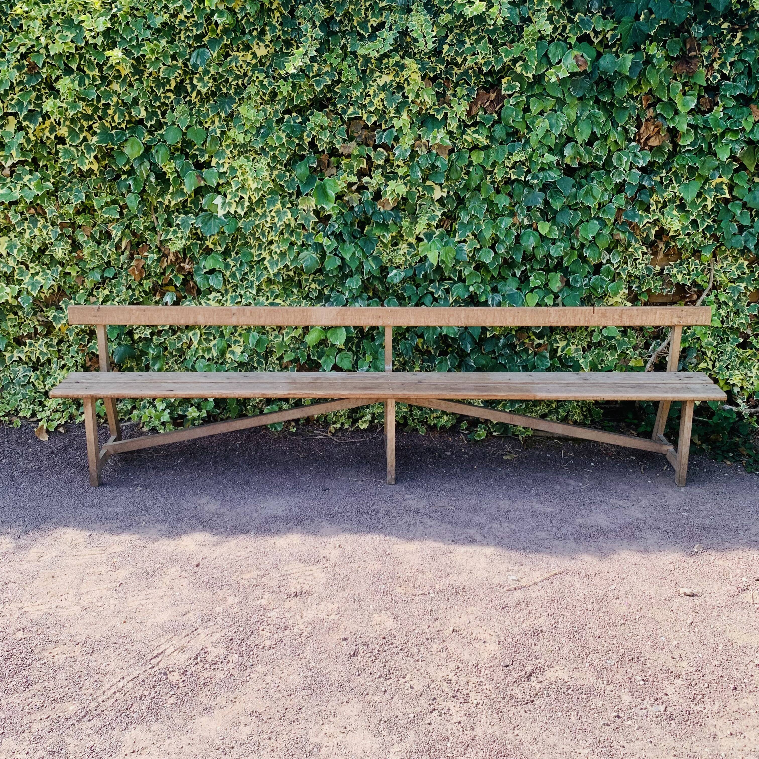 Old wooden church bench with backrest - 3 metres -