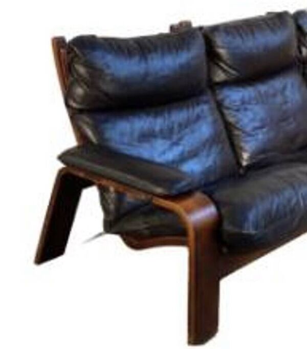 Canape scandinave vintage en cuir noir