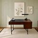 French modernist desk from the 1950s with 2 drawers, 1 cabinet, and 1 container.