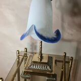 Art deco bronze lamp and its white and blue glass paste tulip 40x30