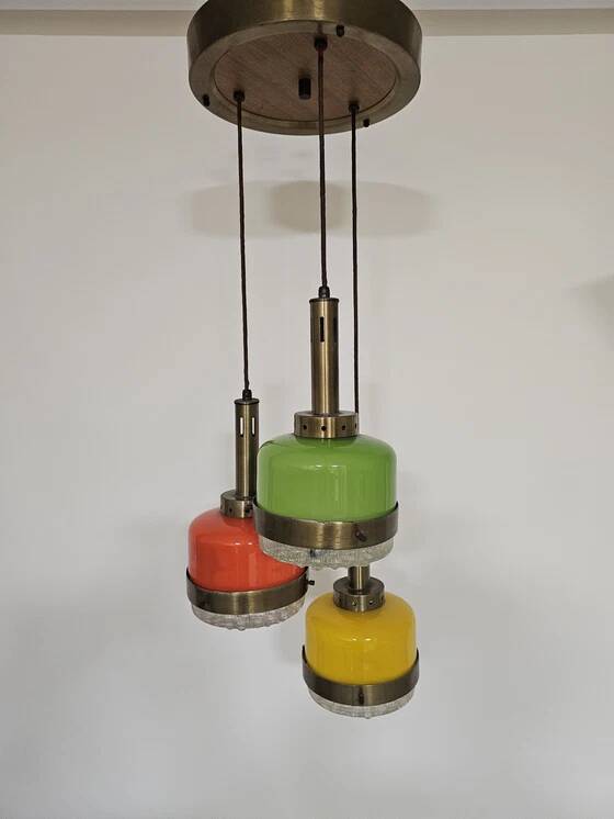 Rare pendant lamp from Italy in 3 colours of glass attributed to Stilnovo