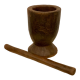 Ancient African solid wood mortar with pestle