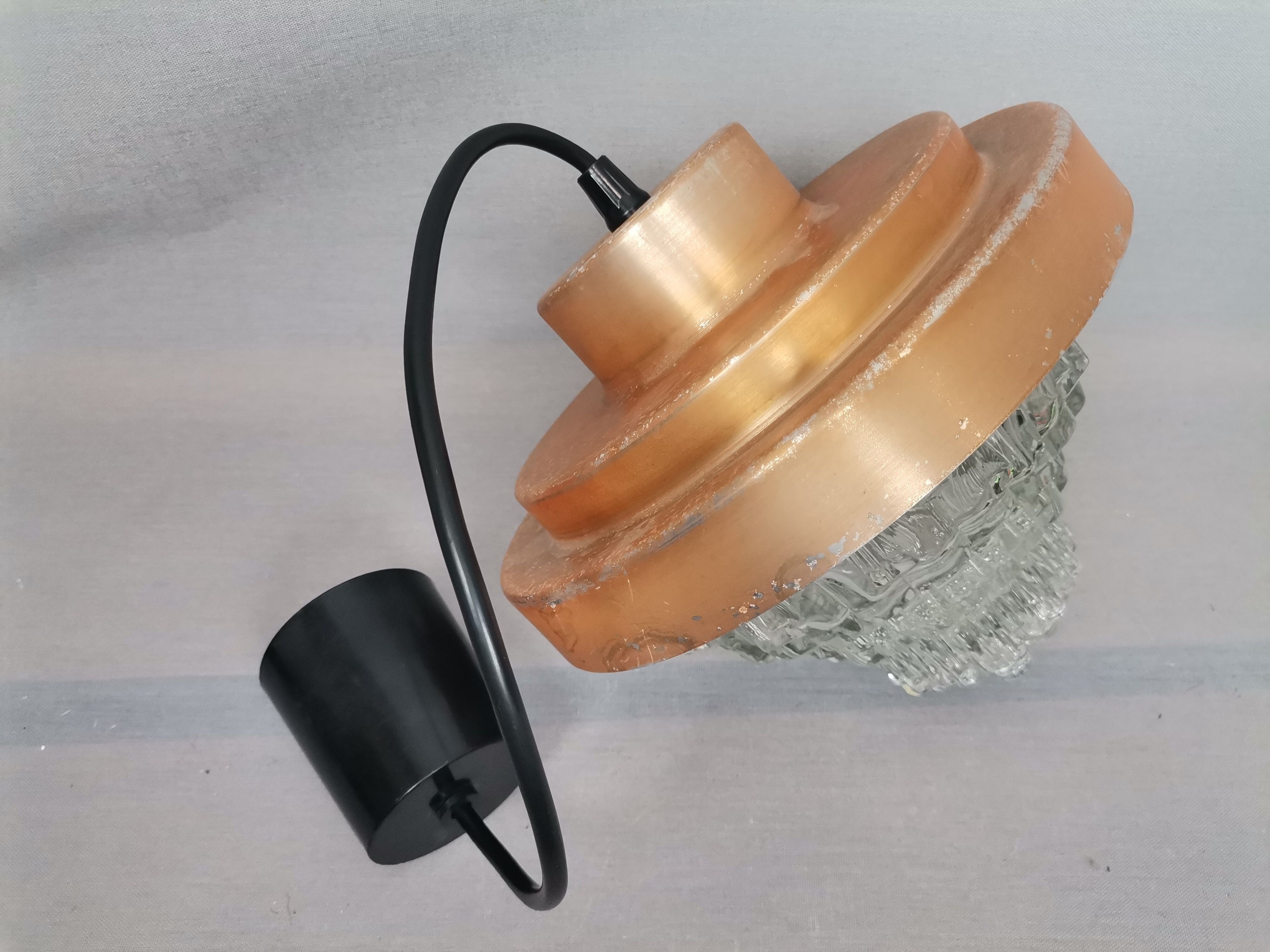 MidCentury Modern clear glass and copper colored aluminium hanging lamp, 1960s