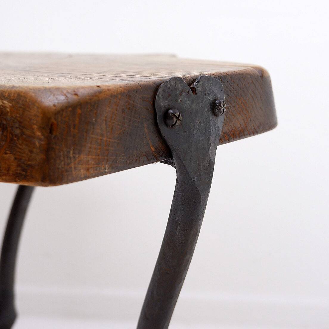 Wood and wrought iron tripod Side table - 1960s