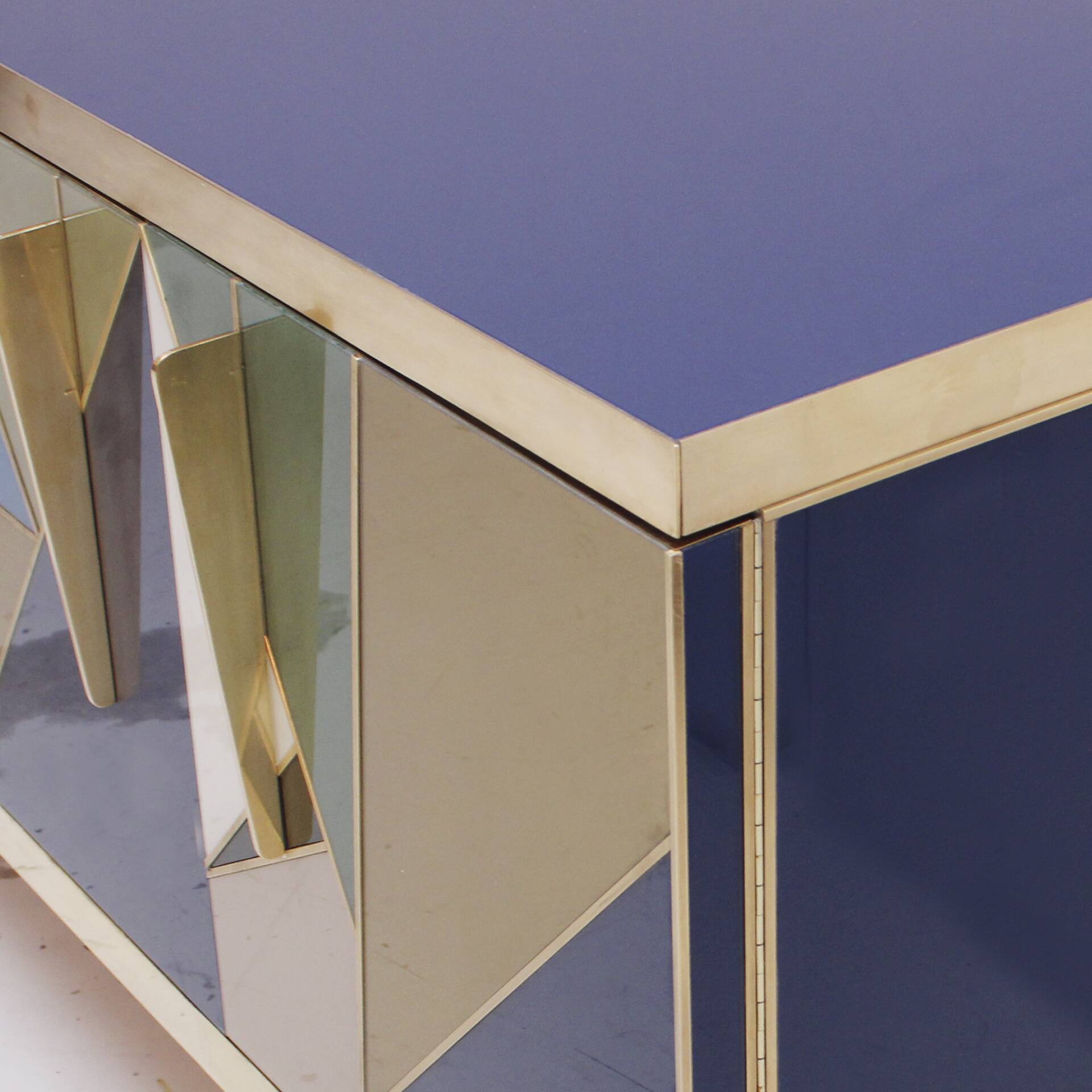 Mid-Century Modern Style Italian Sideboard Made of Wood Brass and Colored G