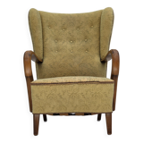 1960s, Danish armchair, light green furniture velour, beech wood.