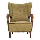 1960s, Danish armchair, light green furniture velour, beech wood.
