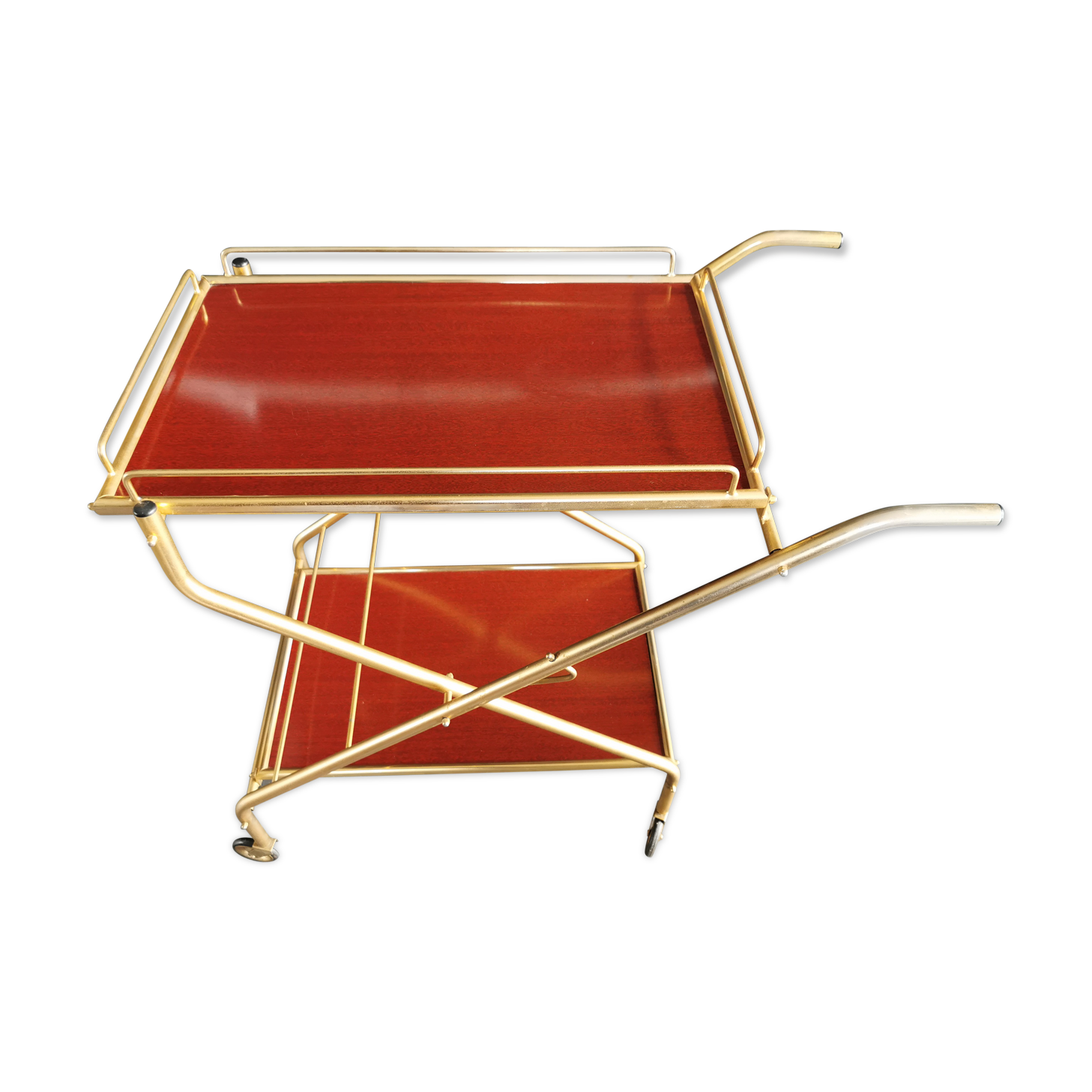 Vintage rolling dessert in gold metal (bar on wheels)