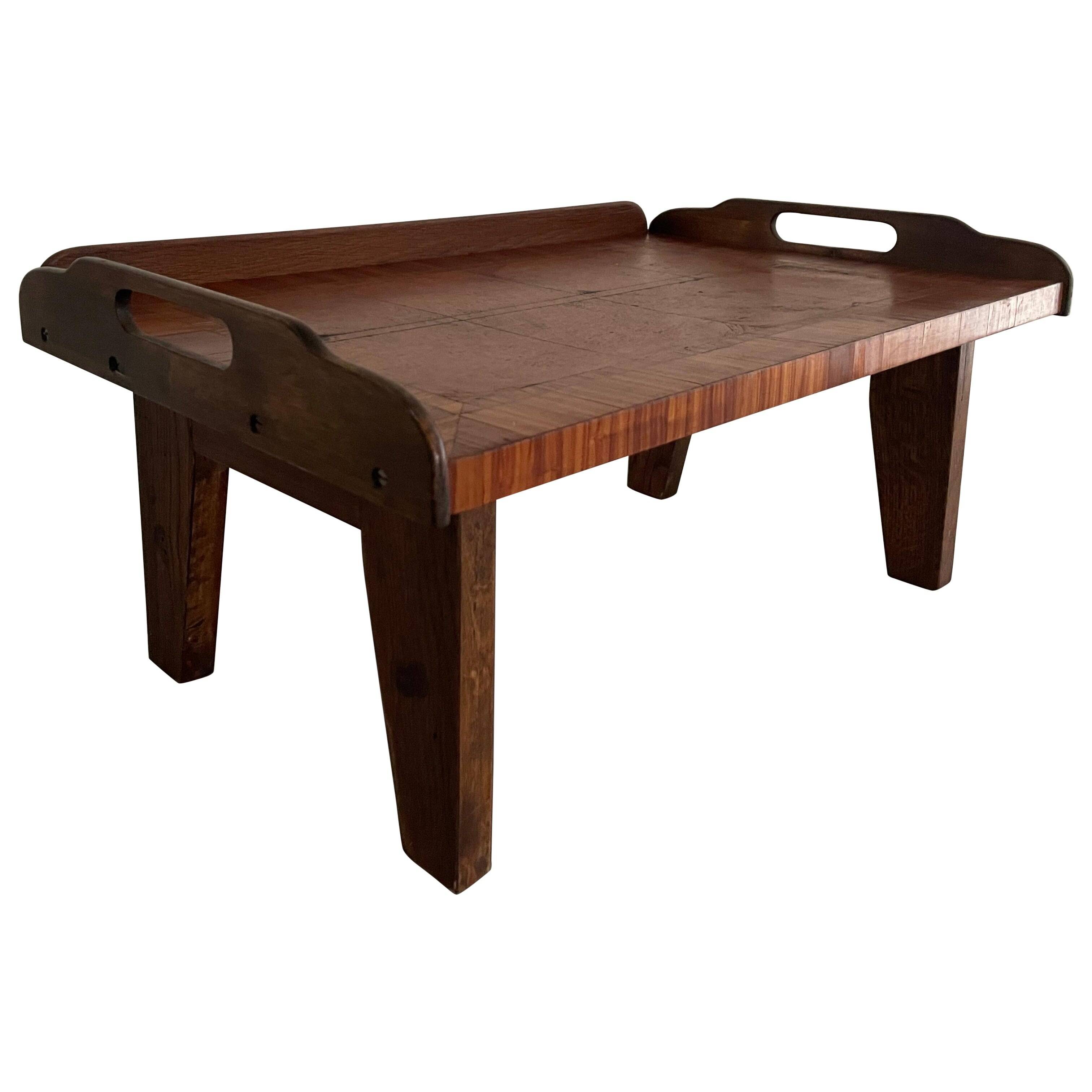 Wooden coffee table with a lovely square pattern, serving tray, 1960s, Germany.