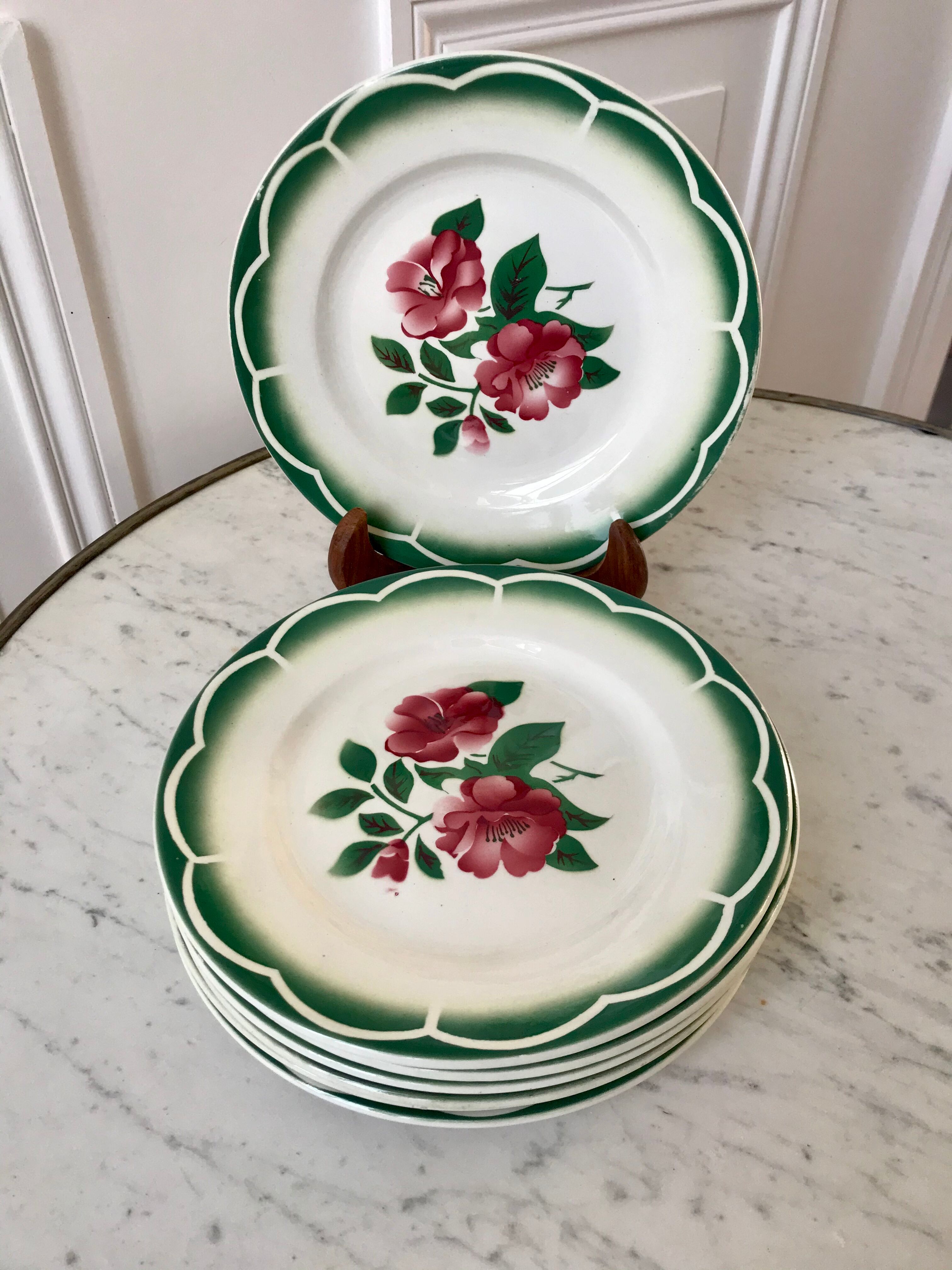 Set of 6 dessert plates Digoin Sarreguemines model "Mireille" years 30-40