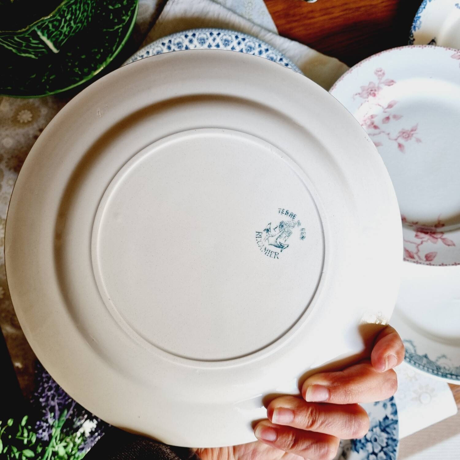 Lot de 6 assiettes plates terre de fer dépareillées