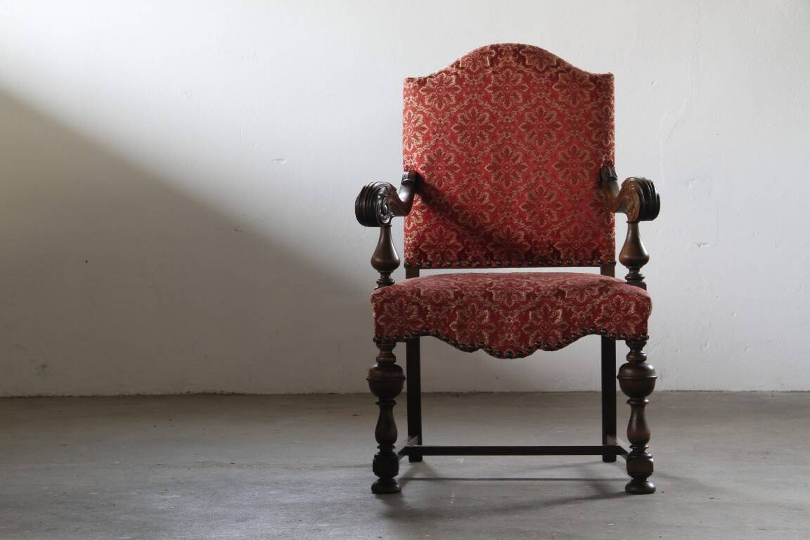 Vintage 19th century Danish Baroque oak armchair - Louis XV style