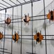 Black wire steel & wooden wall coat rack with hat shelf 1960's
