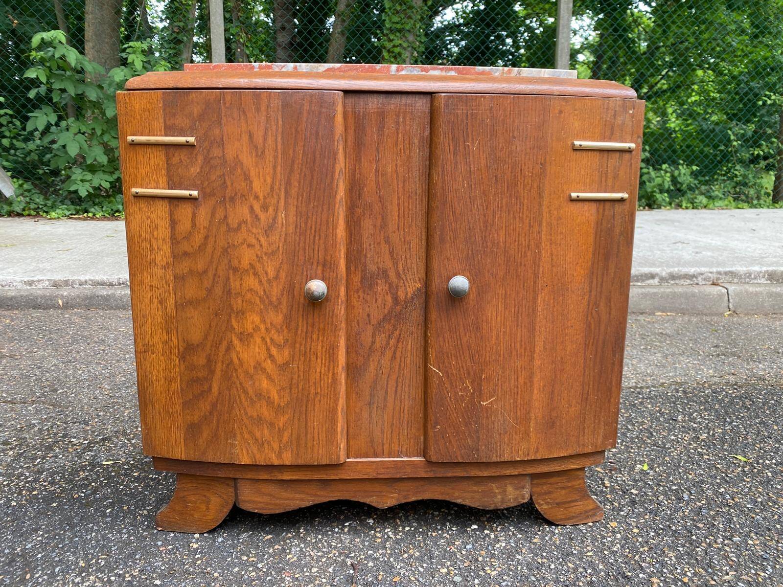 Art Deco bedside table in solid oak and marble from the 1930s.