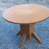 1950s round oak table, 2 heights, central quadripod leg