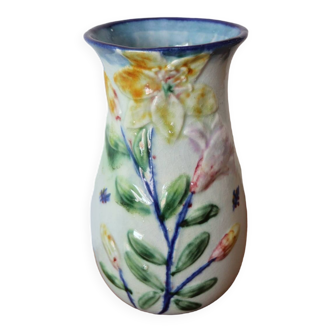 Antique vase with slip flowers signed