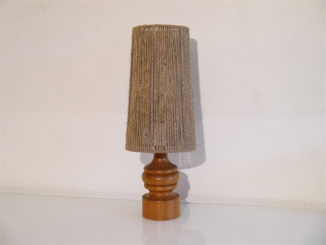Swedish lamp in turned wood and rope, 1960