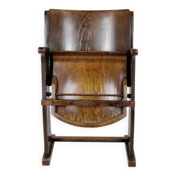 Vintage Cinema Chair TON (Thonet), 1940s Czech, Wooden Theatre Seat