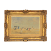 Huile sur panneau Promenade à la Plage Eugène Jacquet
