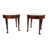 Pair of empire-style pedestal tables in mahogany veneer and glass top