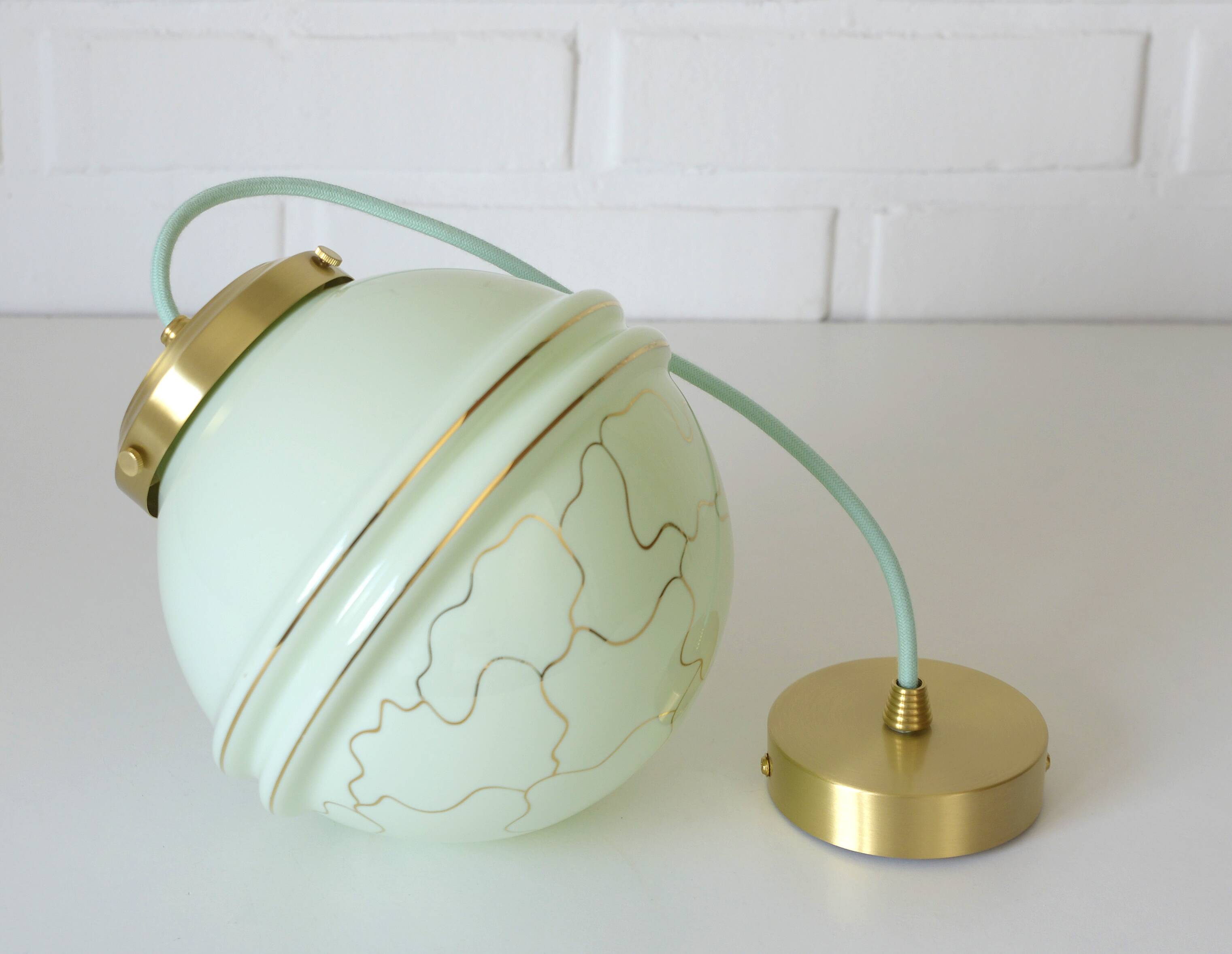 Art Deco Redesign Antique Mint Green Pendant Light Hanging Lamp 1930's