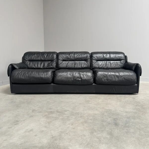 Black leather 3 seat sofa by Dreipunkt, 1970s