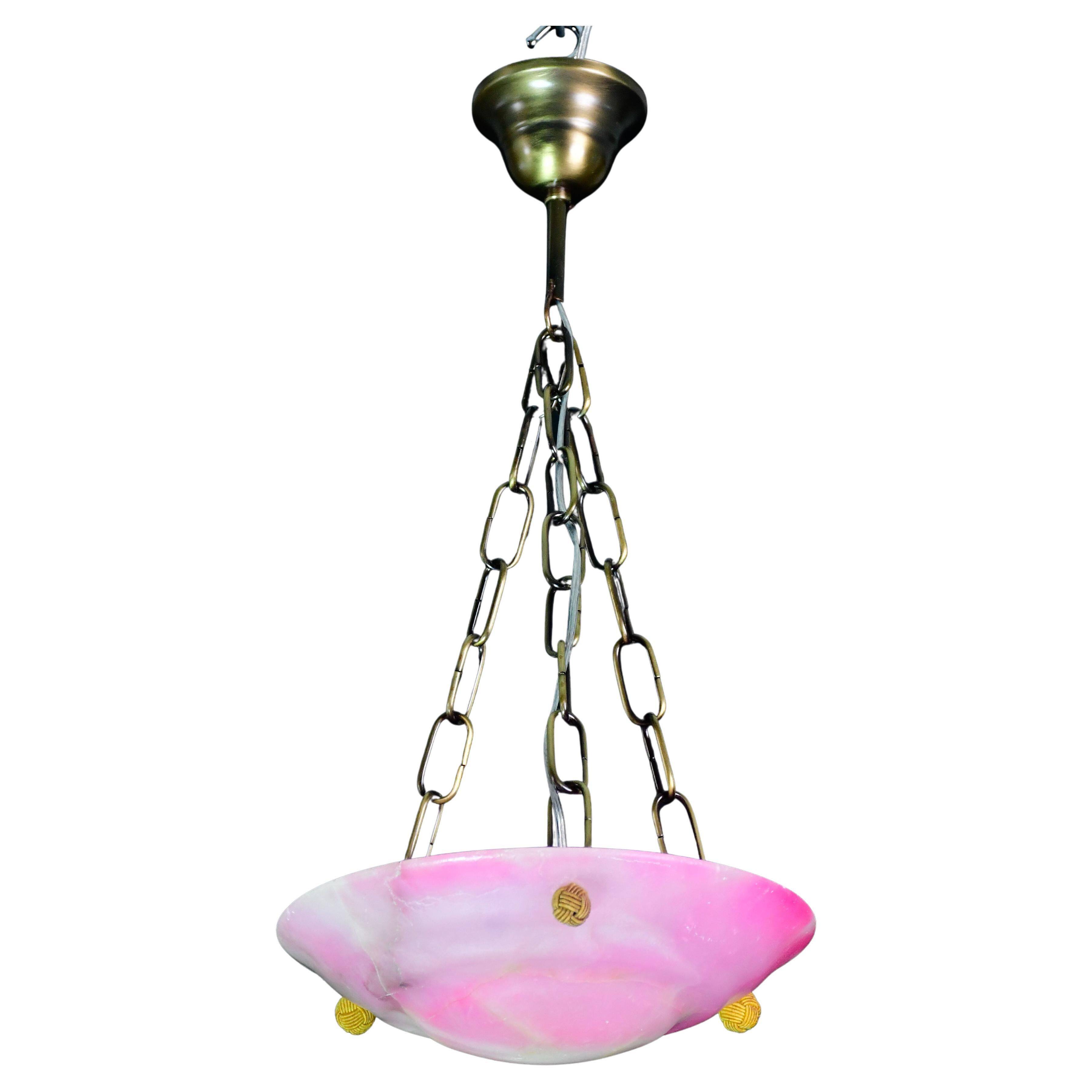 Charming pink Art Deco alabaster pendant, 1940s