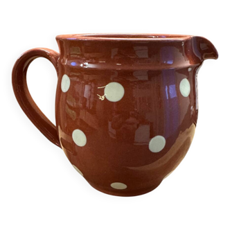 carafe, pitcher, Landert brown ceramic with cream dots