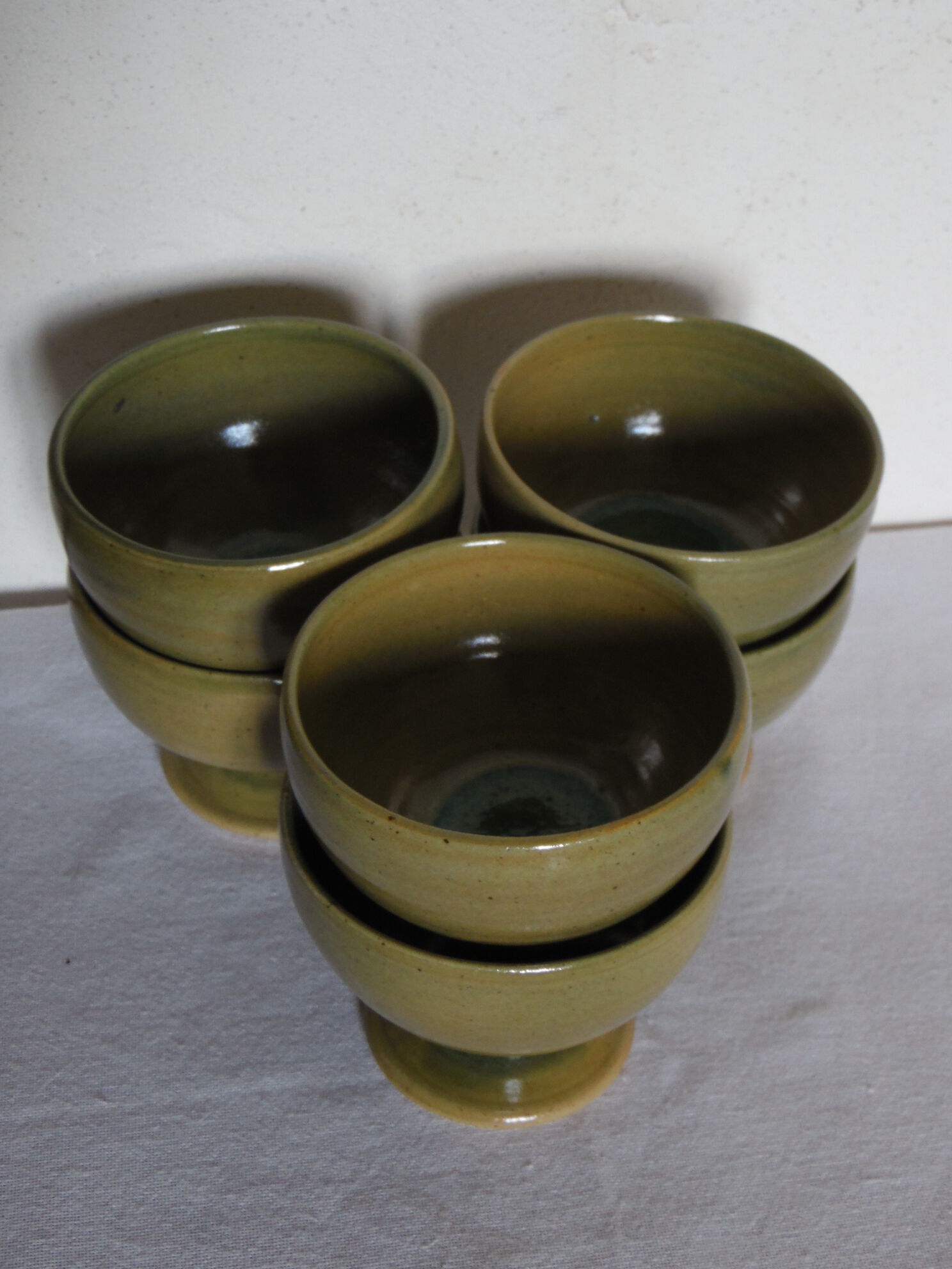 Set of 6 ice cut enamelled stoneware signed
