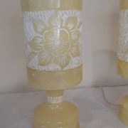 Pair of Vintage Carved Alabaster Lamps – Floral Elegance & Golden Light