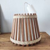 Suspension vintage 70 en lin et rotin