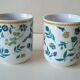 Set of vintage DPR mugs – blue and green floral design – h9 x d7.5 cm