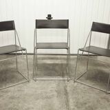 Set of 3 minimalist X line chairs by Niels Jorgen Haugesen.