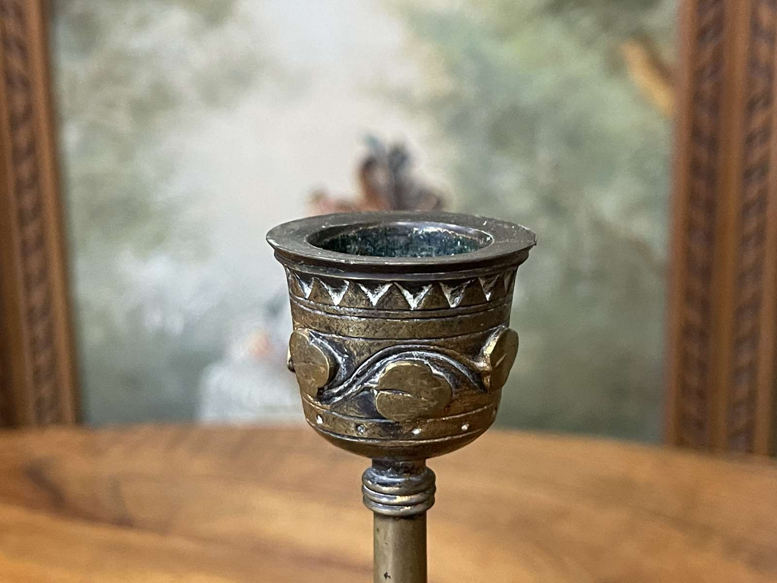 Pair of bronze candle holders XIXth decoration snakes