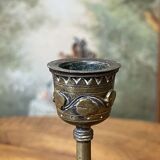 Pair of bronze candle holders XIXth decoration snakes