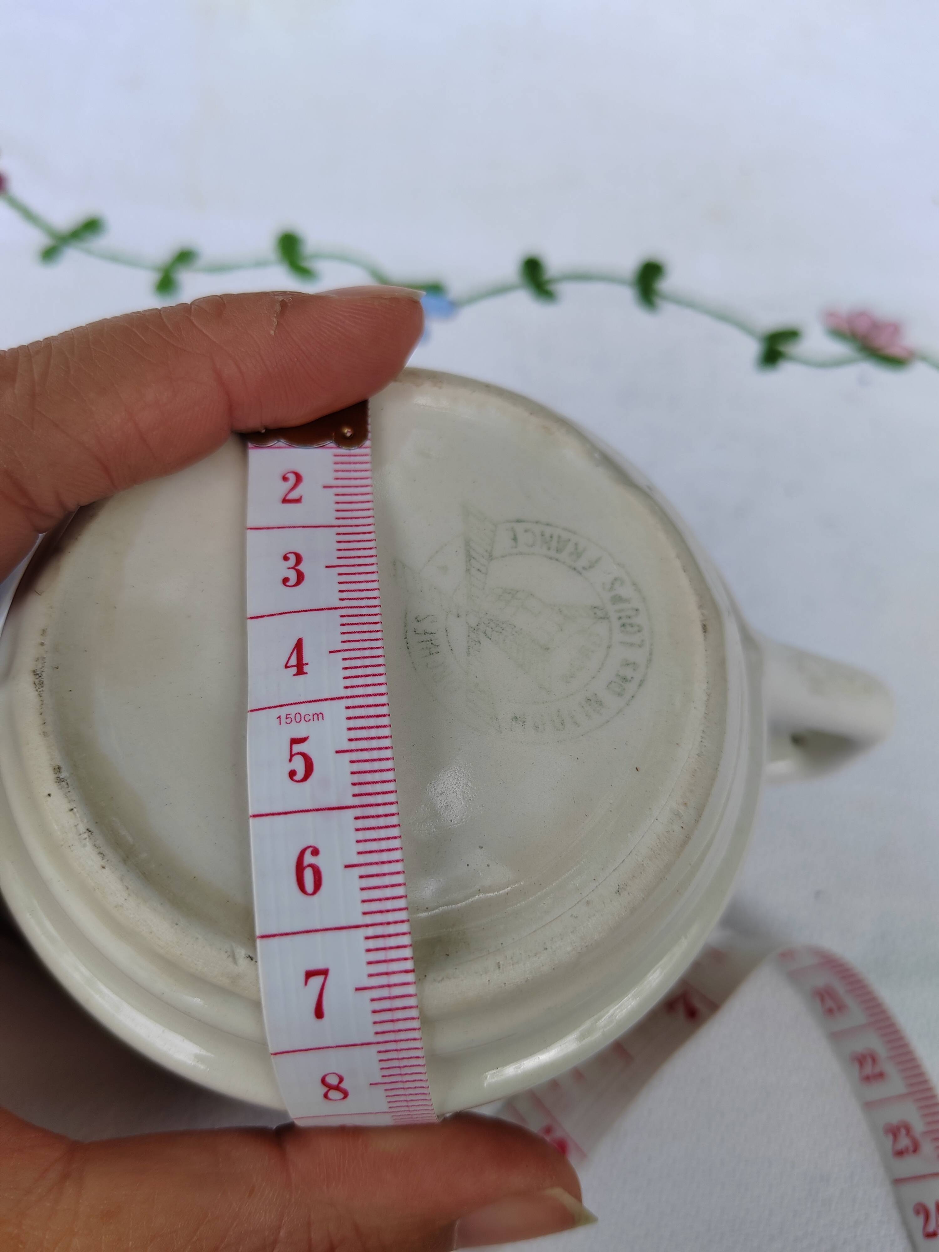 Cream pot brown grid decoration - Moulin des loups