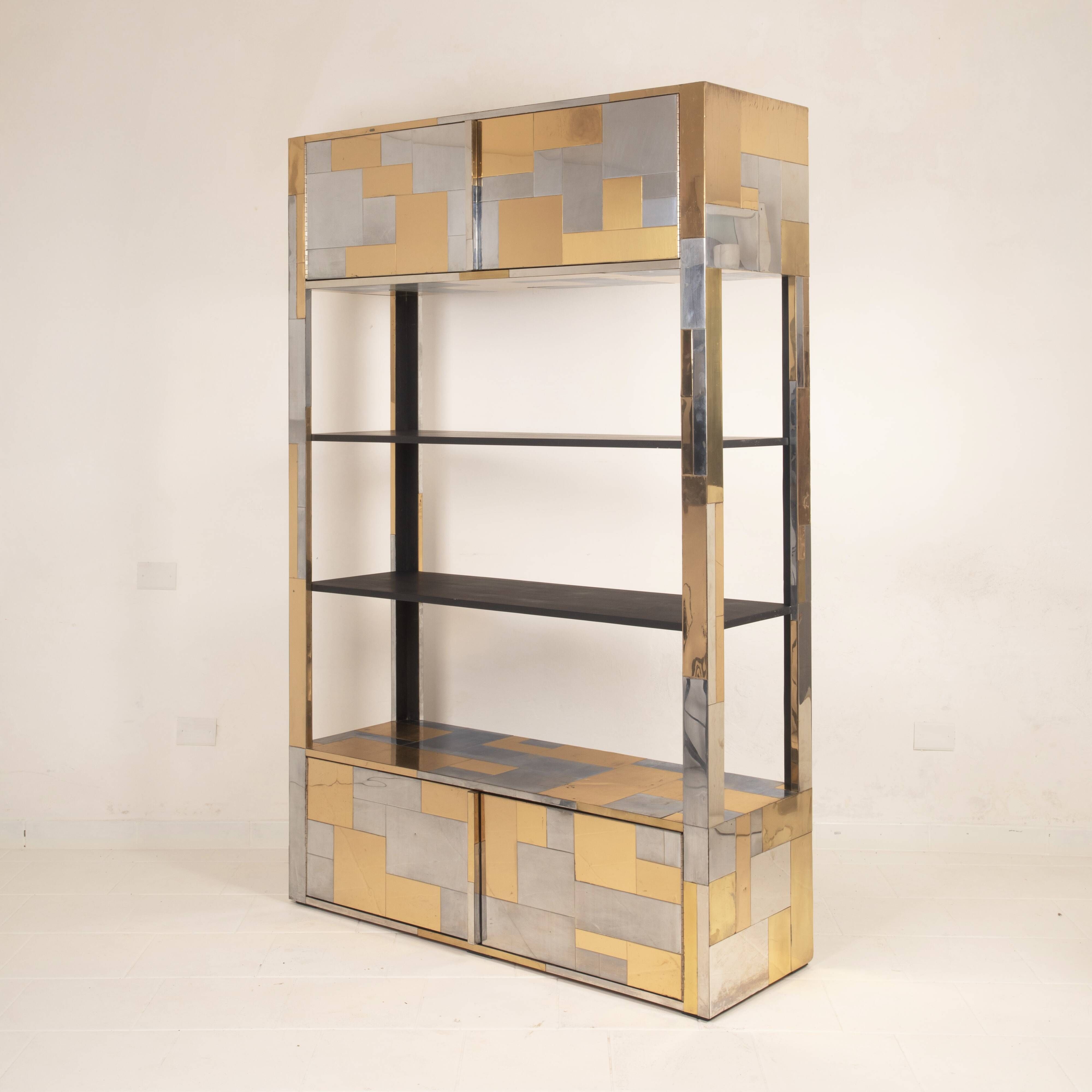 Paul Evans Cityscape Brass and Stainless Steel Bookcase, First Series, 1971