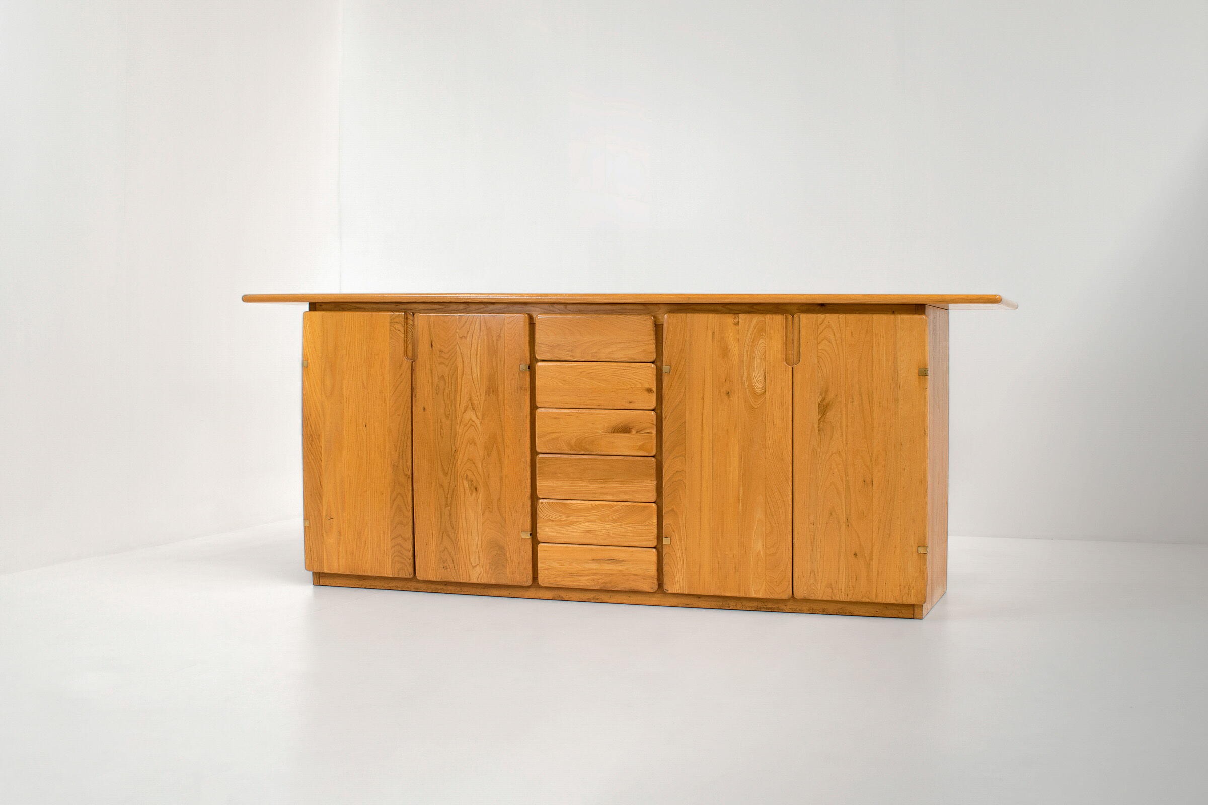 Solid Elm & Brass Sideboard by Romanutti, Italy, 1970s