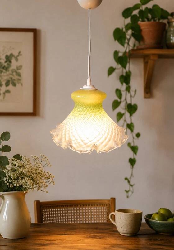 Tinted glass pendant light 1950