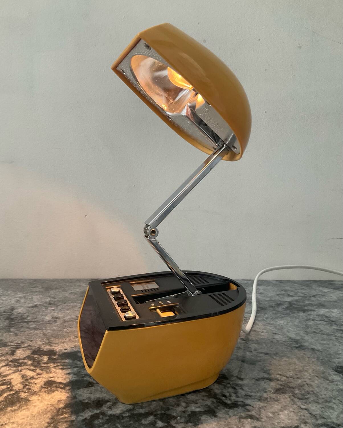 Timco articulated desk lamp with alarm clock from the 1970s.