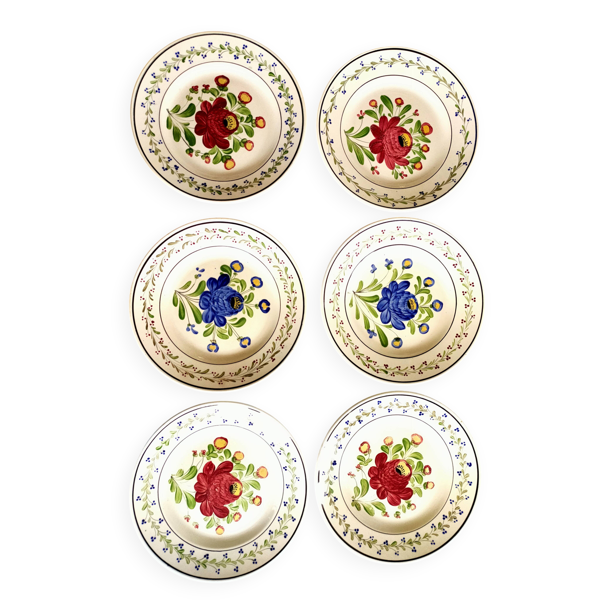 Rare set of 6 plates Creil & Montereau (Floral pattern) – circa 1850