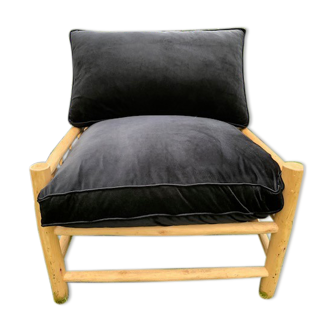 Lemon wood armchair, black velvet cushions