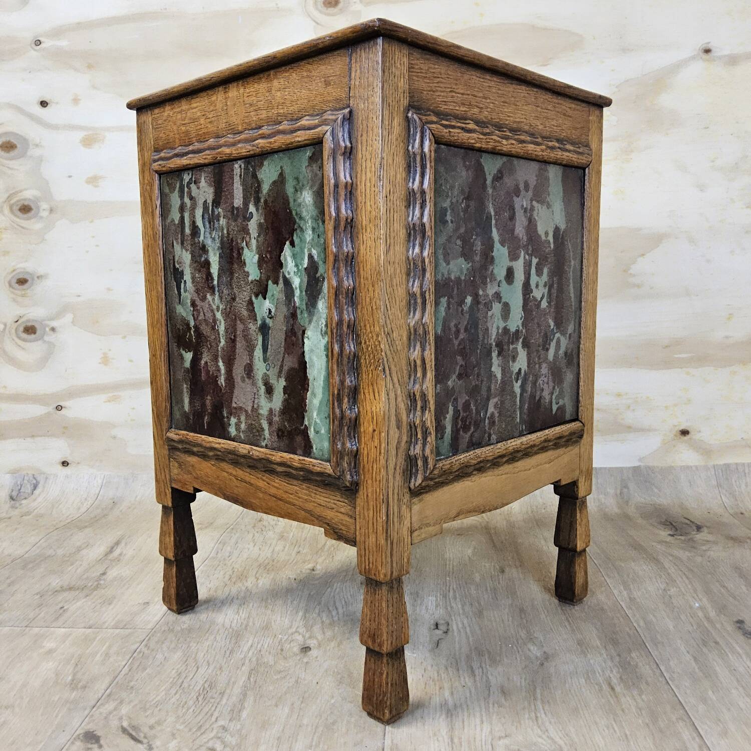 Antique Art Deco (Haagse School) planter with tiles / wood  (Holland)