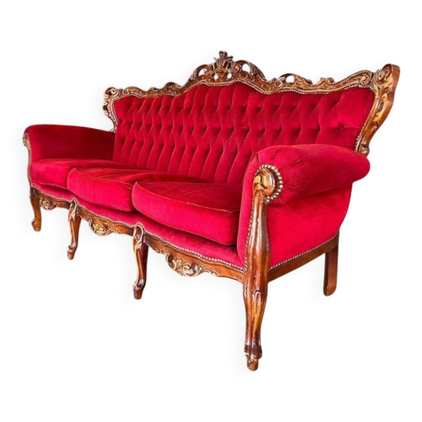 Canapé 3 places baroque rouge vintage
