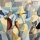 Cubist Oil on Canvas Tableau Rural Scene Asia Saard Thanomwong Signed