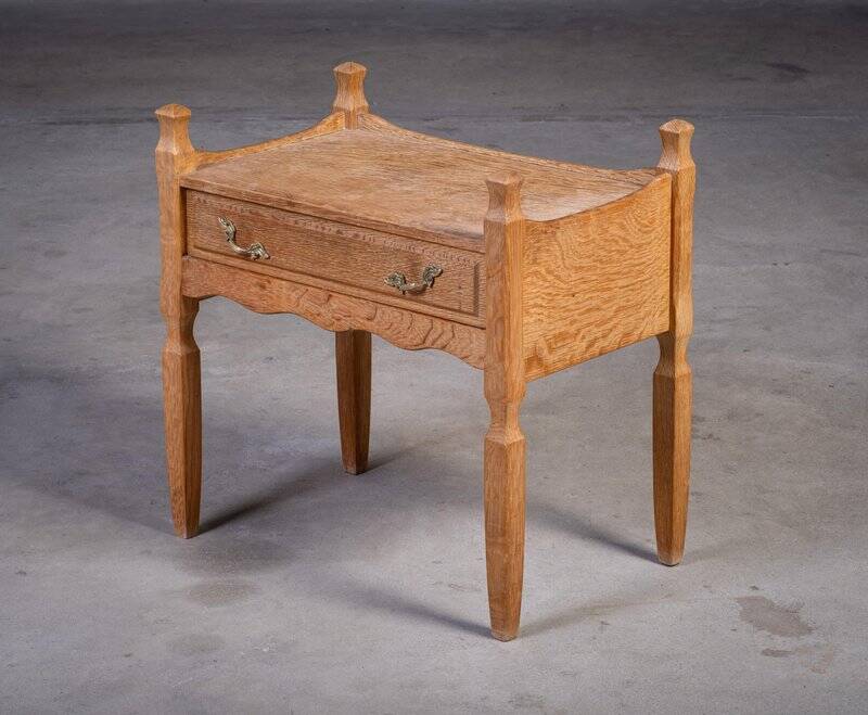 Brutalist Oak Bedside Tables attributed to Henning Kjærnulf, 1970s, Set of 2