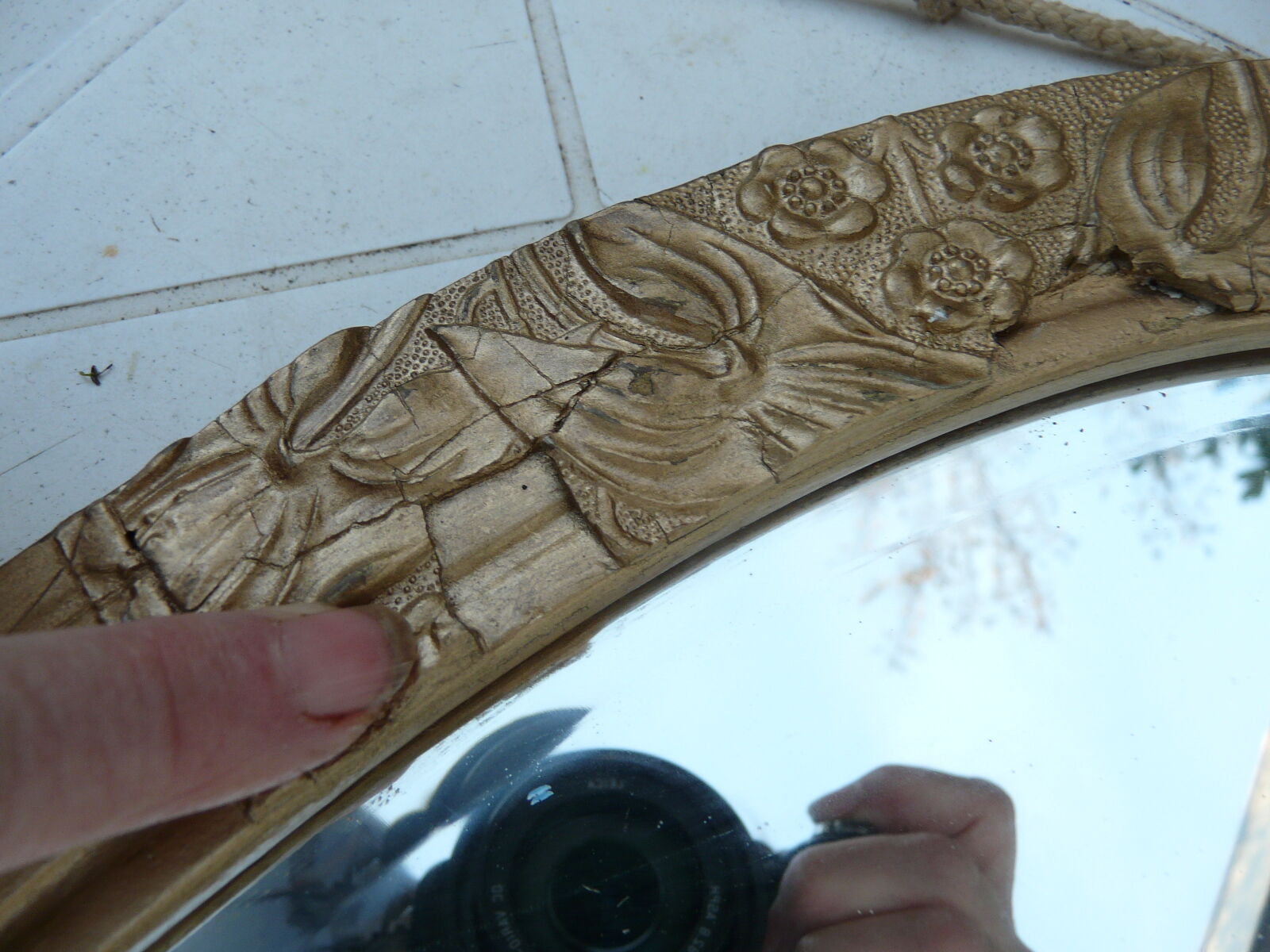 bevelled wooden art deco and gilded stucco bevelled mirror 66x39cm