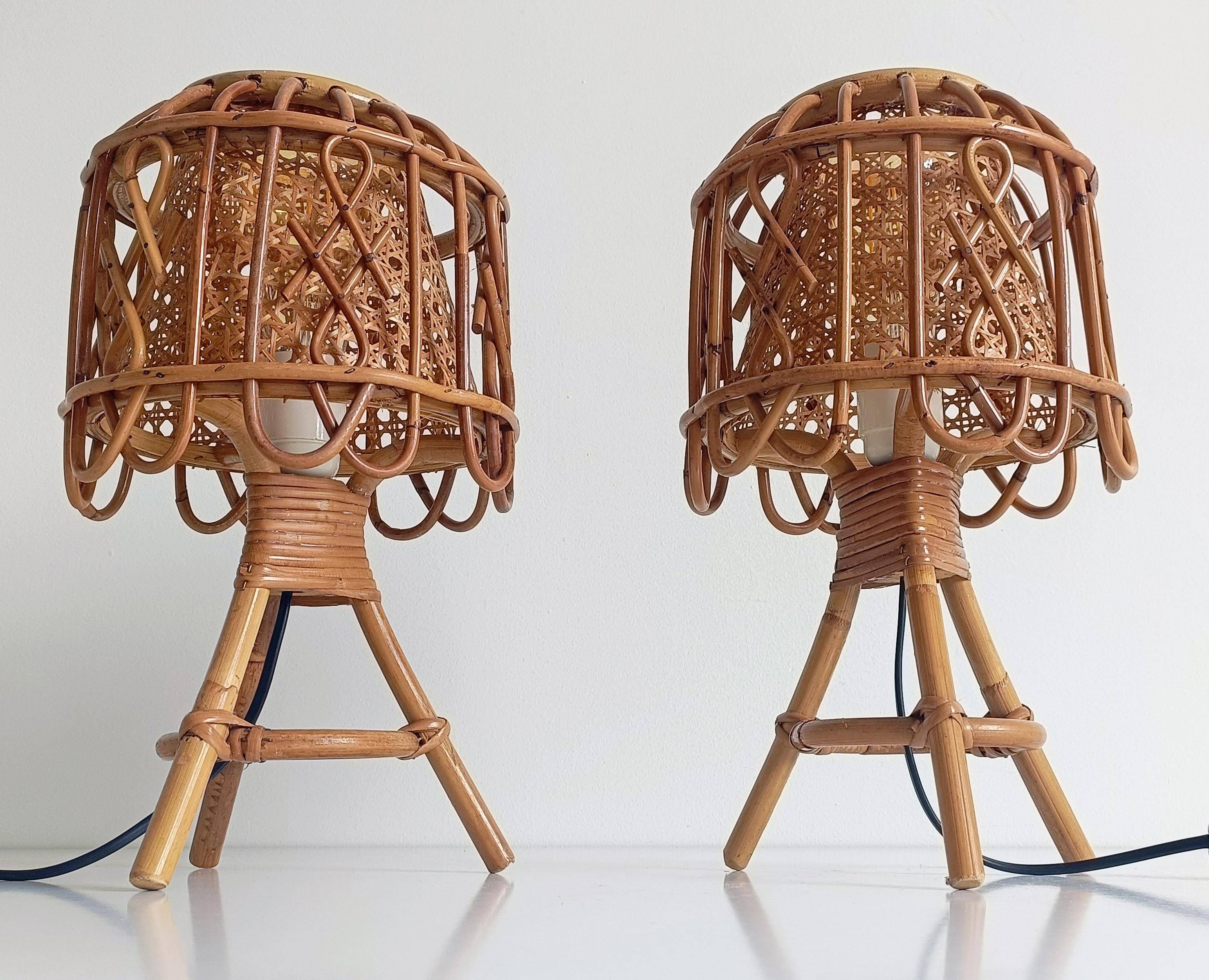 Mid-Century French Riviera Bamboo and Rattan Table Lamps, 1960s