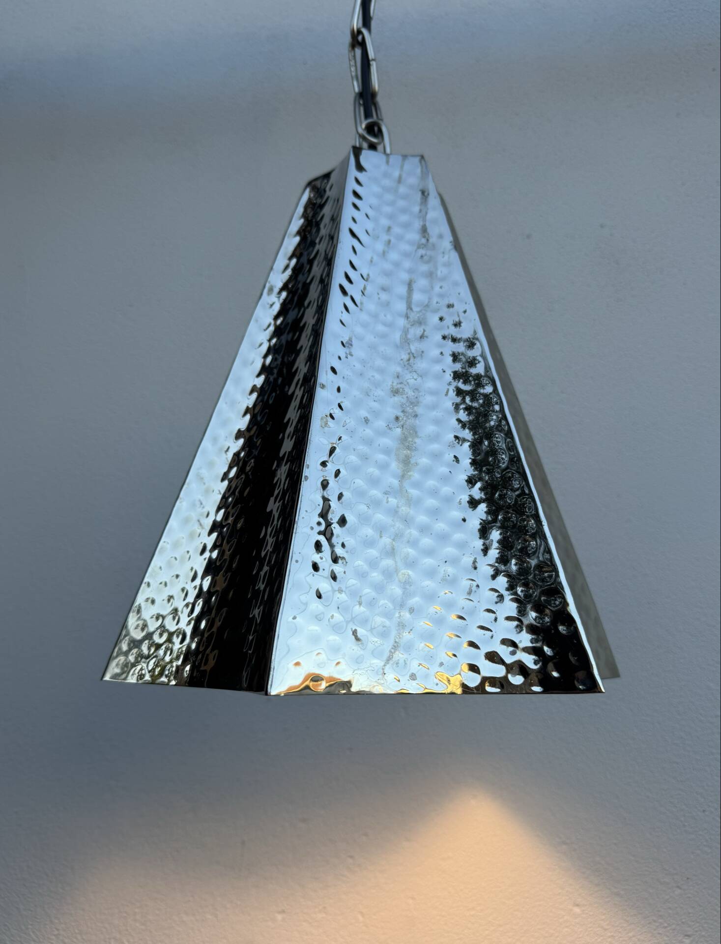 Modern hammered chrome metal suspension