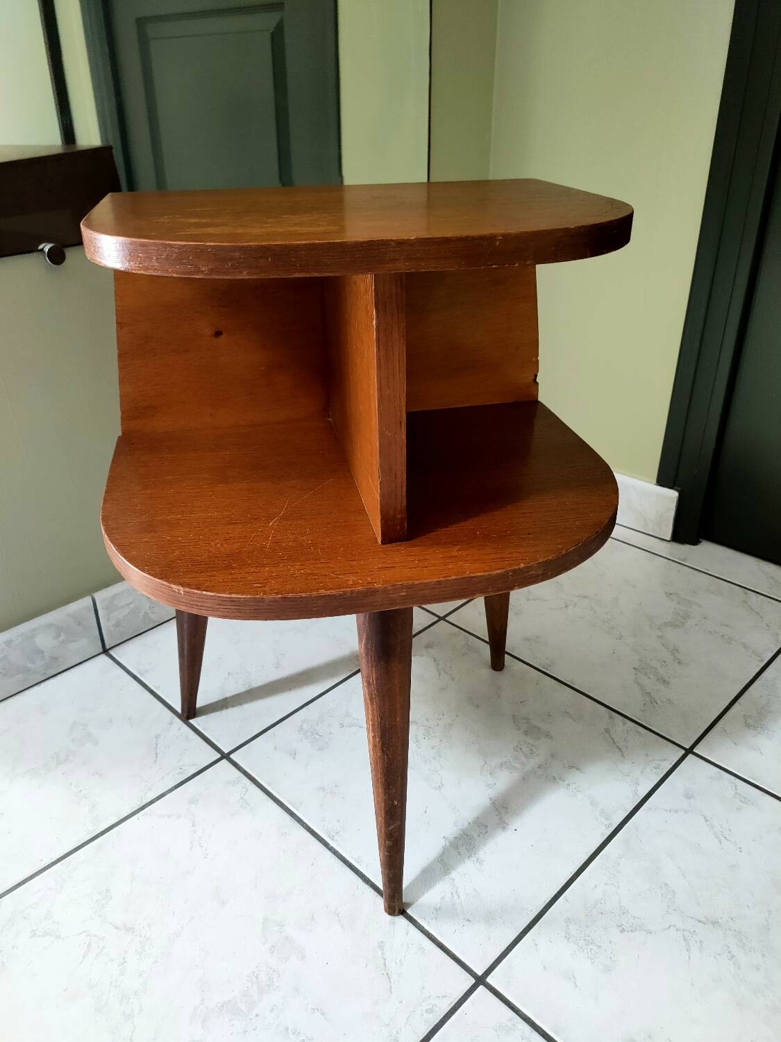 Vintage oak tripod bedside table